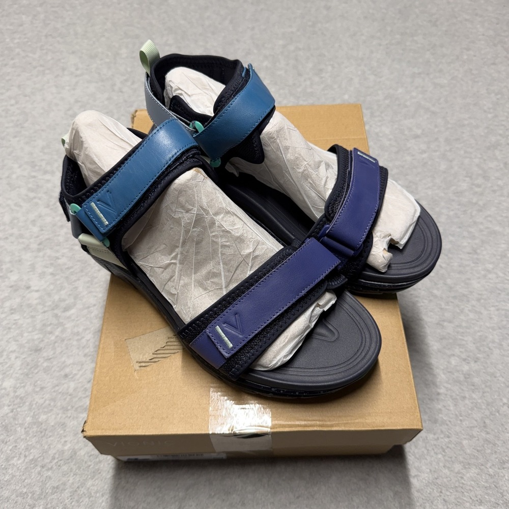 Vionic Walk Max Wanderer Sandals Mens 10.5 Navy Multi Leather Adjustable Strap